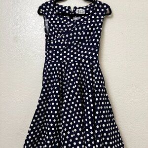 Maggie Tang‎ Navy Blue Polka Dot Retro Swing Dress 100% Cotton Small (READ)